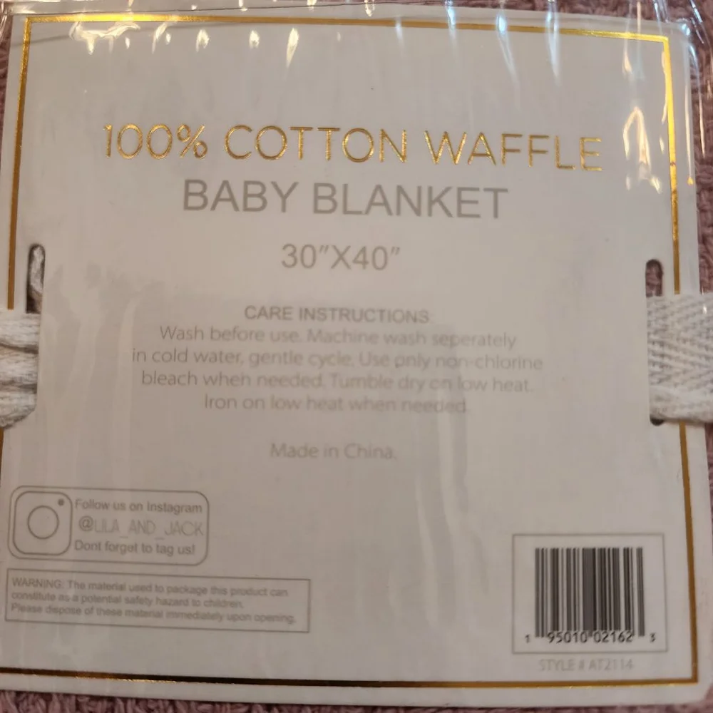 Pink Baby Blanket by Lila & Jack 100% Cotton Waffle Print. NEW